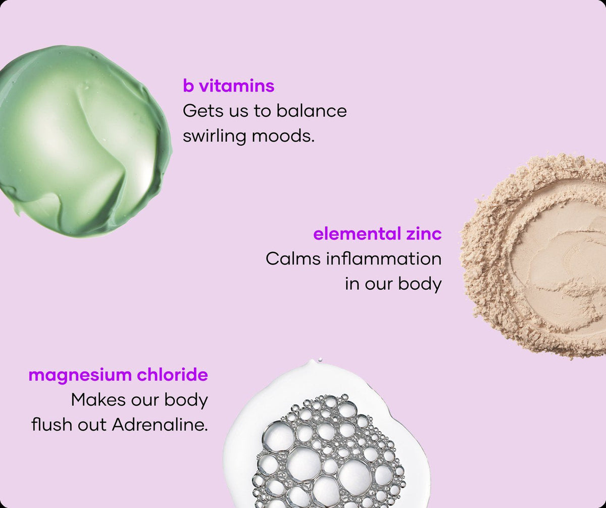 Fragrance-free Anxiety Destroying soak ingredients: B vitamins, elemental zinc and magnesium chloride