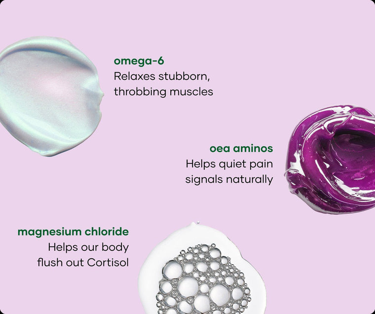 Fragrance-free Cramp Deleting soak ingredients: omega-6, OEA aminos and magnesium chloride