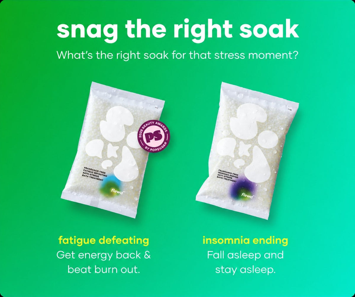 Fragrance-free Fatigue Defeating and Insomnia Ending stresscare bath soak pouches side by side