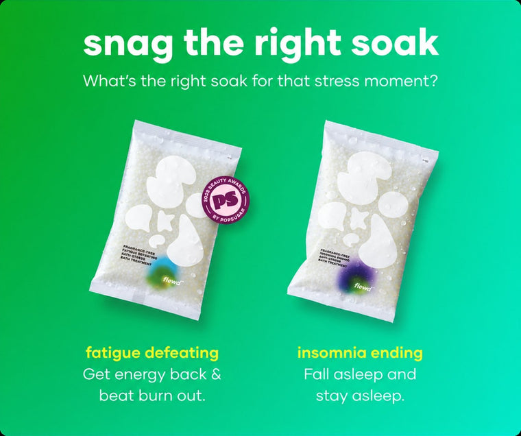 Fragrance-free Fatigue Defeating and Insomnia Ending stresscare bath soak pouches side by side