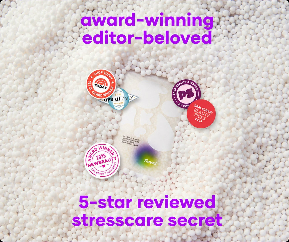 Flewd fragrance-free Insomnia Ending stresscare soak with TODAY, Oprah Daily, PopSugar, Real Simple and NewBeauty badges