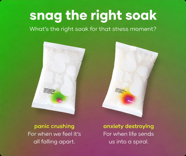 Fragrance-free Panic Crushing and Anxiety Destroying stresscare bath soak pouches side by side