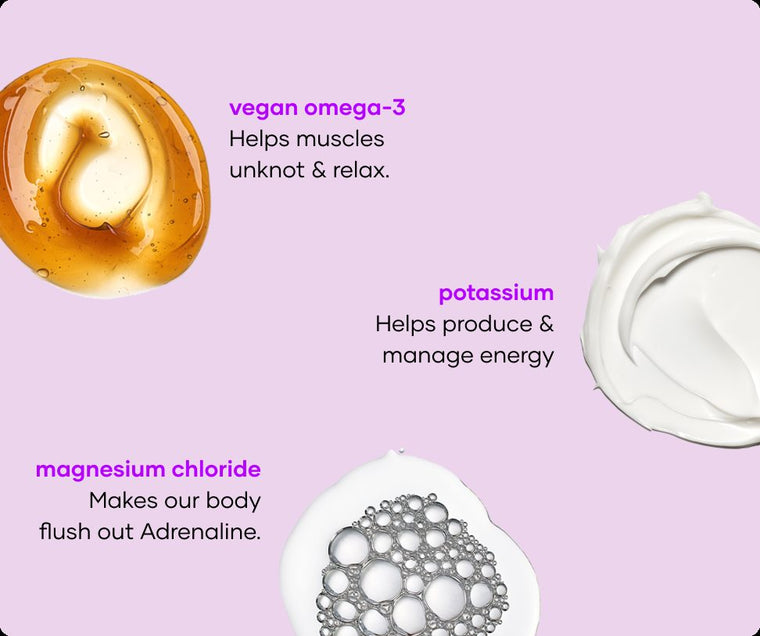 Ache Erasing soak ingredients: vegan omega-3, potassium and magnesium chloride