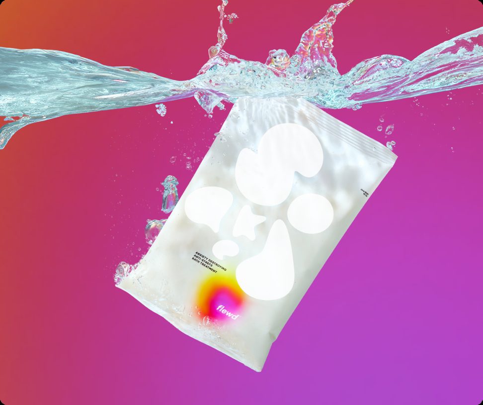 Flewd Anxiety Destroying anxiety bath soak pouch splashing into water