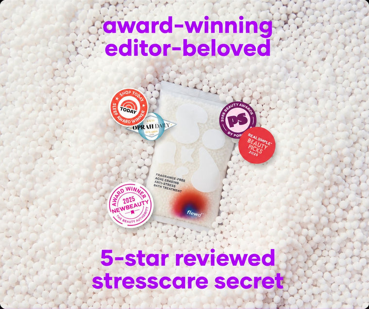 Flewd fragrance-free Whole Mood Bundle pouch with TODAY, Oprah Daily, PopSugar, Real Simple and NewBeauty badges