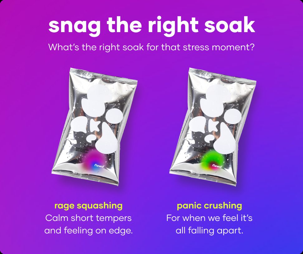 Rage Squashing and Panic Crushing stresscare bath soak pouches side by side