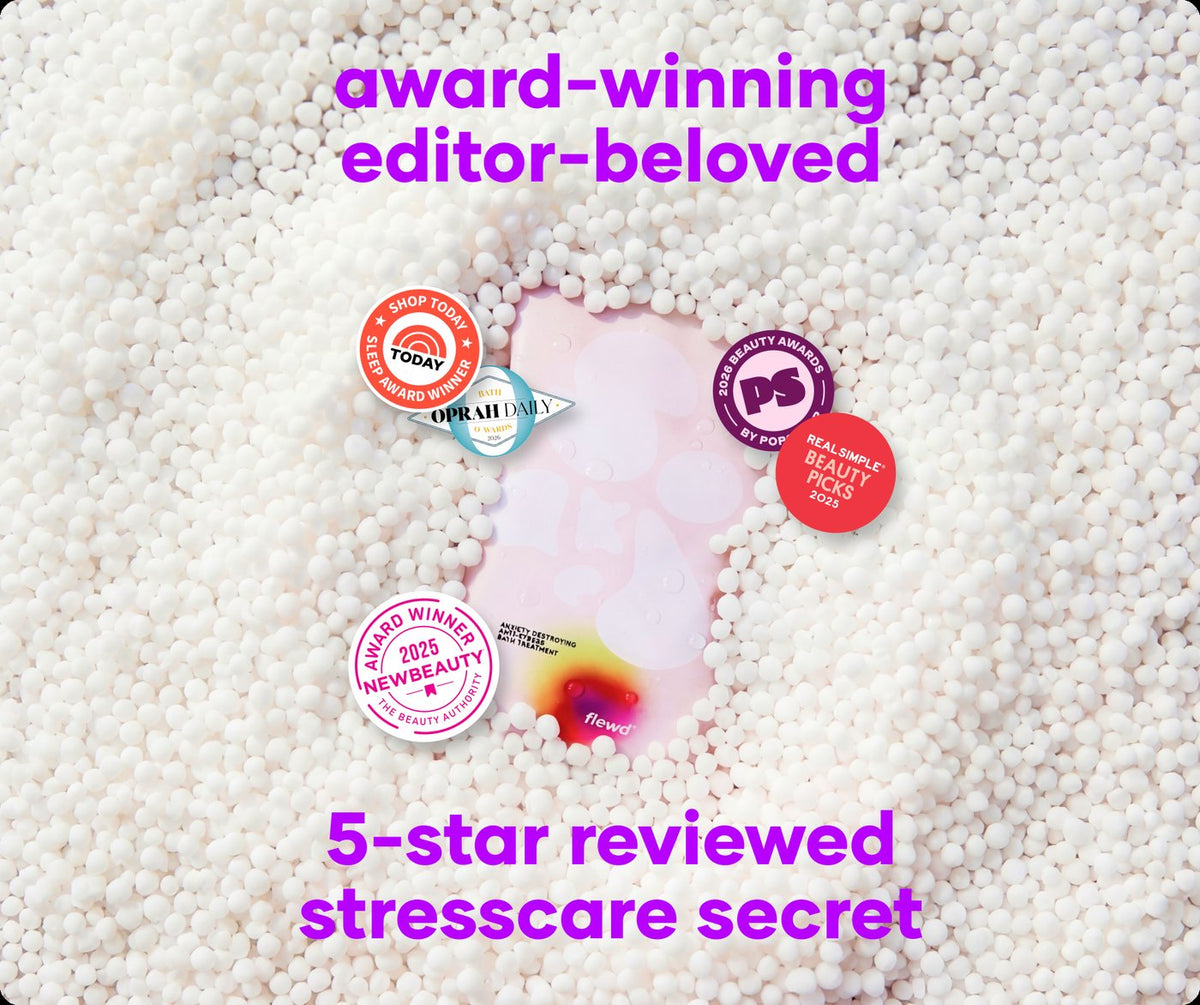Flewd Stresscare Trio pouch with TODAY, Oprah Daily, PopSugar, Real Simple and NewBeauty badges