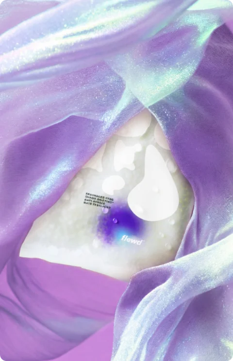 fragrance-free flewd soak pouch wrapped in iridescent lavender fabric